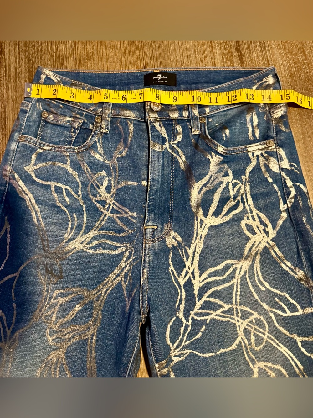 7 For All Mankind Blue Skinny Jeans with Metallic Floral Print - Picture 7 of 7